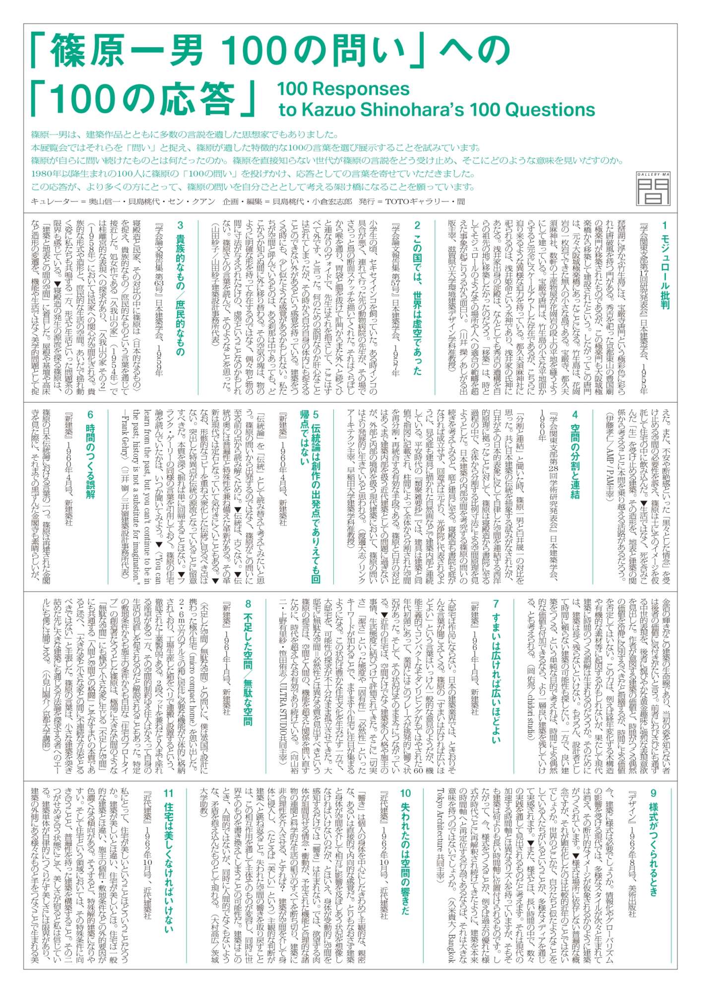 「篠原一男100の問」への「100の応答」