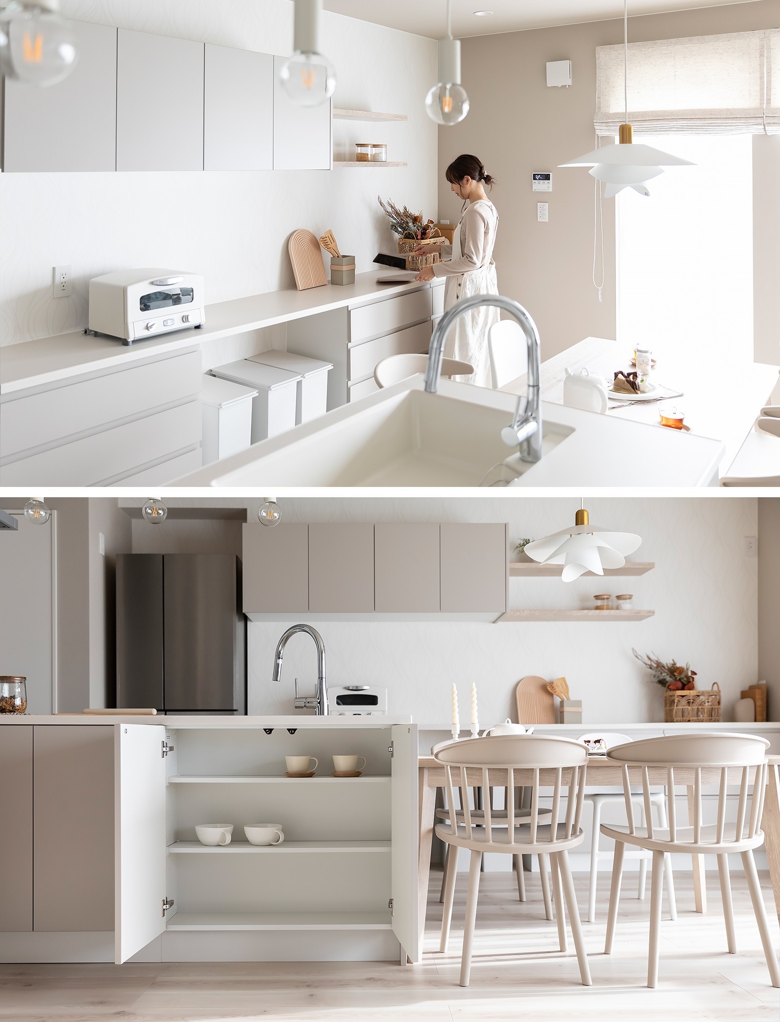 キッチンまわりに「片付く」魔法を - 戸棚・引き出し・棚を用途別にレイアウト。&nbsp;たっぷり収納で、散らかりがちなダイニングまわりもすっきり保てます。 -  - 