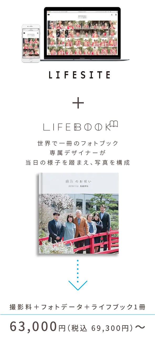 【ライフブックプラン】LIFESITE+LIFEBOOK - 世界で一冊のフォトブック 専属デザイナーが 当日の様子を踏まえ、写真を構成 → 撮影料＋フォトデータ＋ライフブック1冊 ： ¥63,000〜