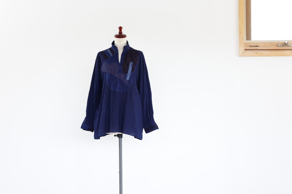 INDIGO COTTON PULLOVER SHIRT - 